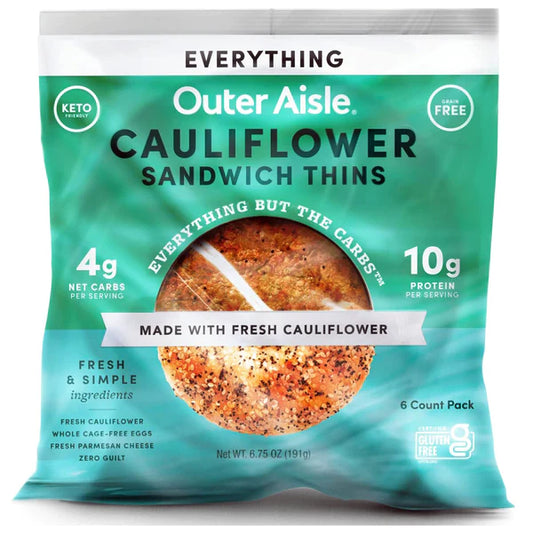 Outer Aisle, Cauliflower Sandwich Thins Everything 6.75oz (Frozen)