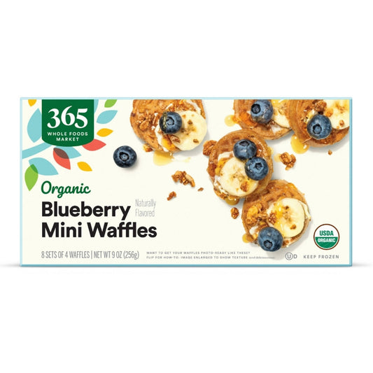 365, Organic Mini Blueberry Waffles 9oz (Frozen) "best by 23 Mar 24"