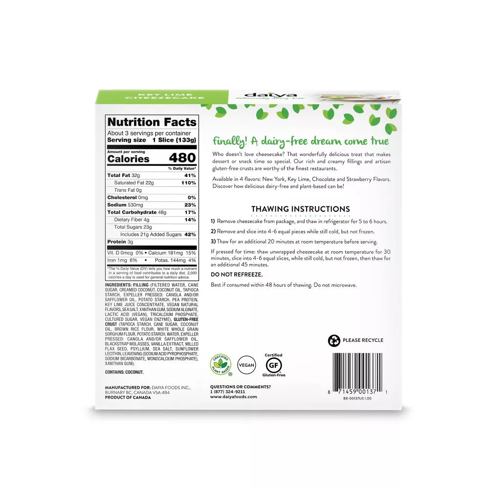Daiya, Gluten Free Vegan Key Lime Cheezecake 14.1oz (Frozen)