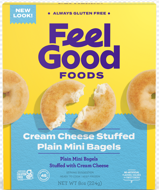 Feel Good Foods, Cream Cheese Stuffed Plain Mini Bagels 8oz (Frozen)