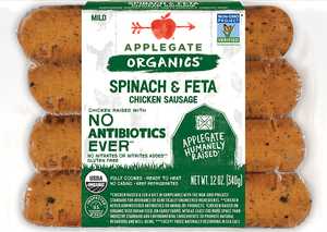 Applegate Organics, Gluten-Free Spinach Feta Chicken Sausage 12oz (Frozen)