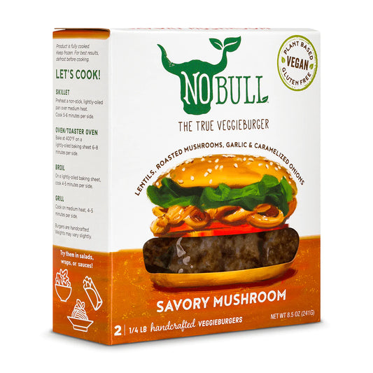 [Promo] NoBull, Savory Mushroom Veggie Burgers 2 burgers 8.5oz (Frozen)