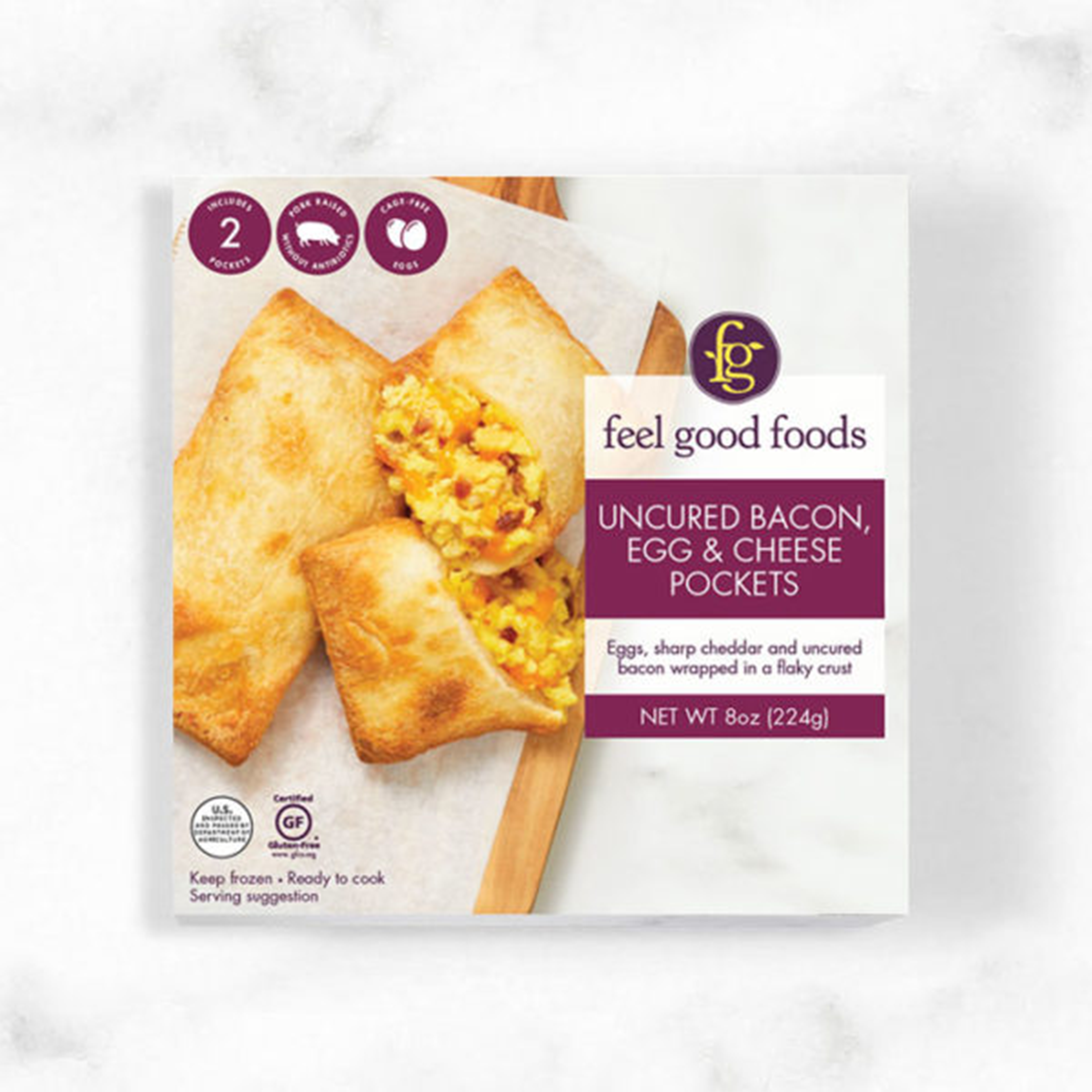 Feel Good Foods, Gluten Free Uncured Bacon, Egg & Cheese Pockets 8oz ( –