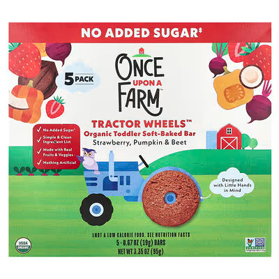 Once Upon A Farm, Organic Toddler Soft-Baked Bar Tractor Wheels™ (Strawberry, Pumpkin & Beet)  5 Bars(0.67 oz  Each)