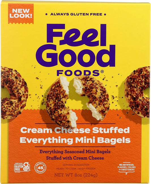 Feel Good Foods, Cream Cheese Stuffed Everything Mini Bagels 8oz (Frozen)