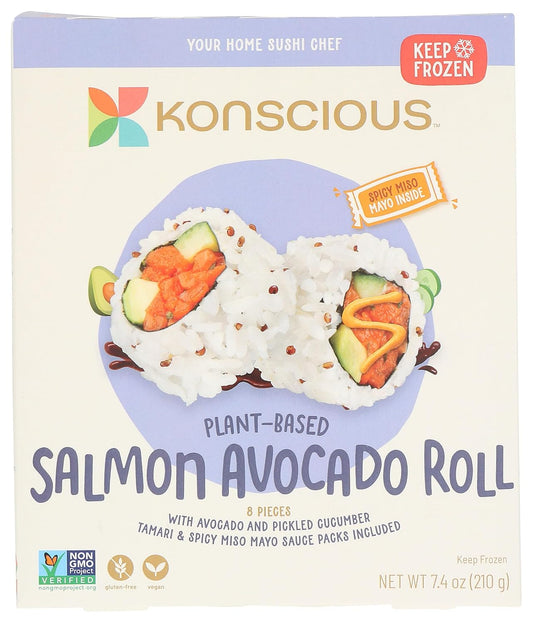 Konscious, Vegan Salmon Avocado Rolls 7.4oz (Frozen)