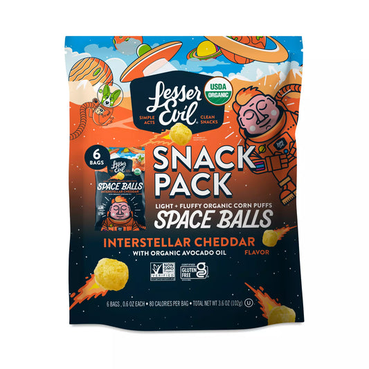 Lesser Evil, Organic Space Balls Interstellar Cheddar Snack Pack 3.6oz