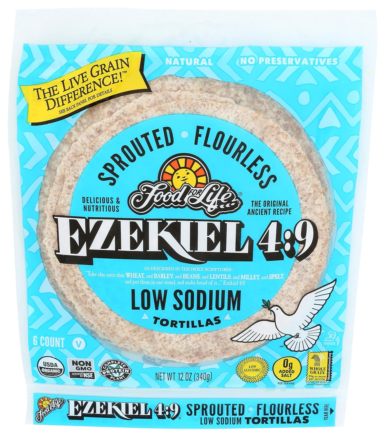 Food For Life, Ezekiel 4:9 Sprouted Grain Low Sodium Tortillas 6ct (Frozen)