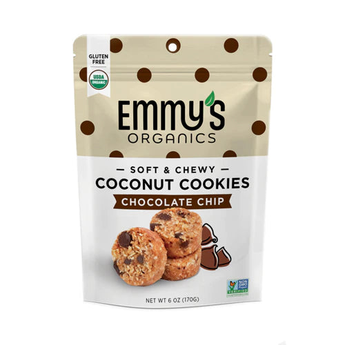 Emmy's Organics, Coconut Cookies Gluten Free Vegan Chocolate Chip 6oz