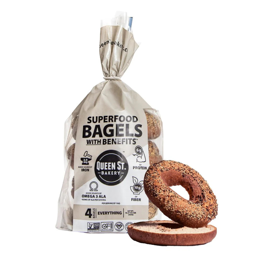 Queen St. Bakery, Vegan Gluten Free Superfood Bagels Everything 16.37oz (Frozen)