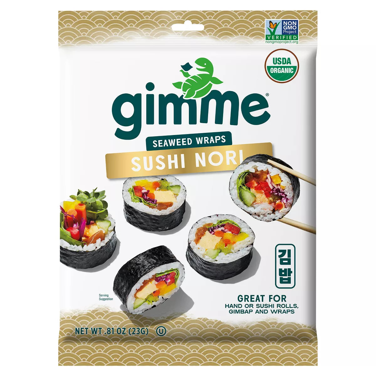 gimMe Snacks, Organic Roasted Seaweed Sushi Nori 9 sheet