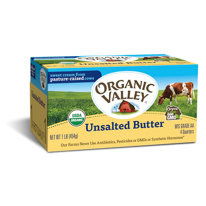 Organic Valley, Organic Cultured Unsalted Butter 16oz (Chill) "Best by 2 Feb 24"