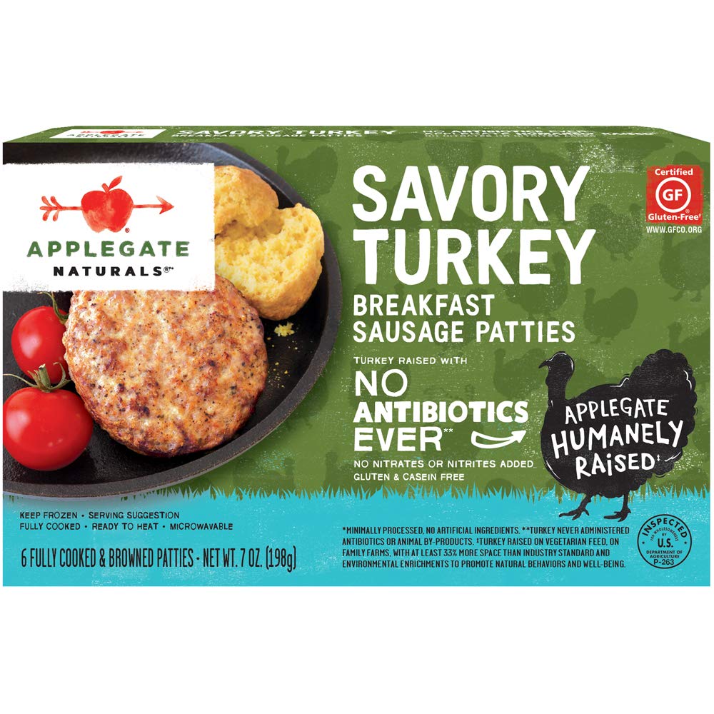 Applegate Natural, Gluten-Free Savory Turkey Breakfast Sausage Patties 7oz (Frozen)