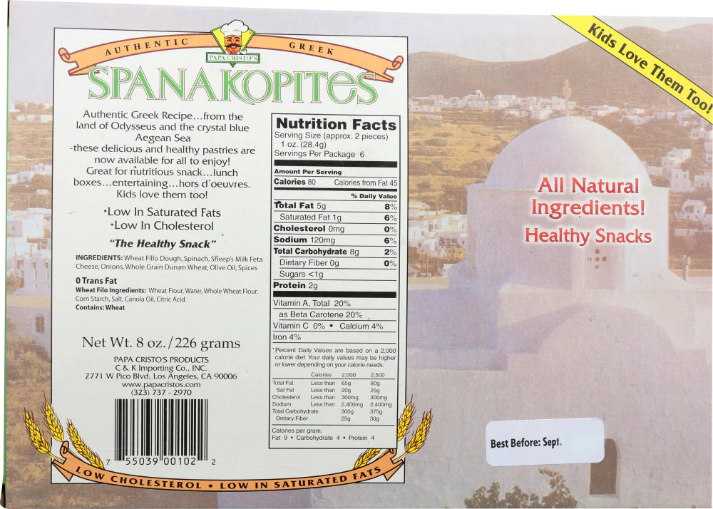 [Discon] Papa Cristo's, Spanakopites 8oz (Frozen) ‘best by 25 Dec 23’