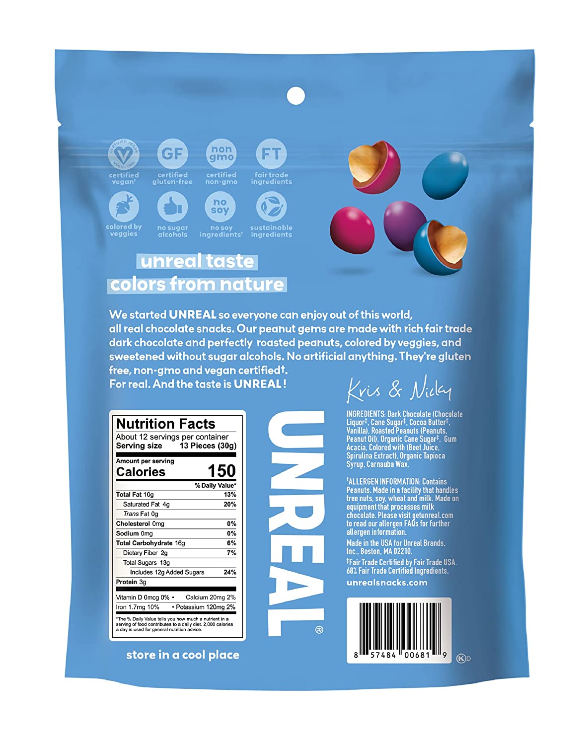 Unreal, Dark Chocolate Peanut Gems Family Size 13oz