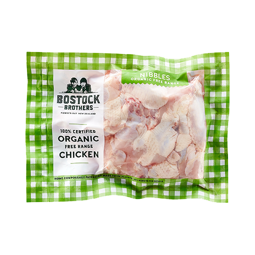 BOSTOCK BROTHERS, Organic Free-Range Chicken Nibbles Mid-Wings 500g (Frozen)