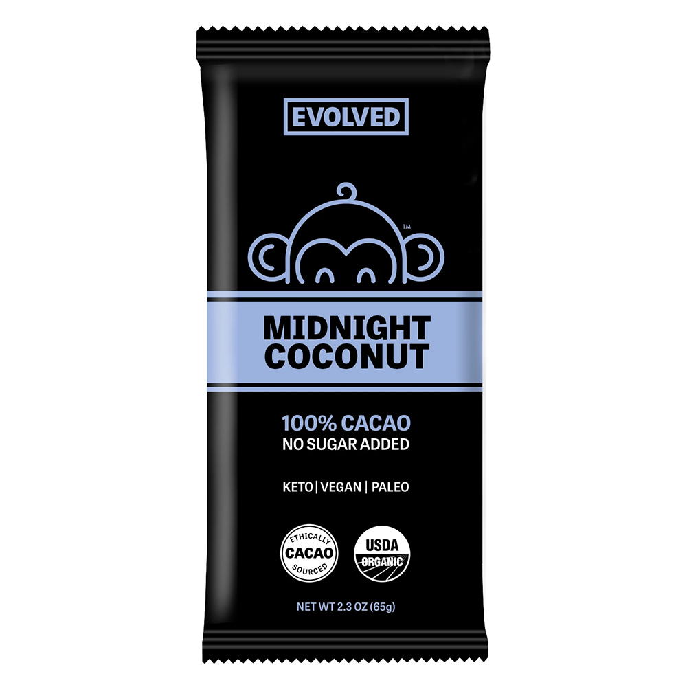 Evolved Chocolate, Keto Midnight Coconut 100% Cacao Bar 2.3oz (Chill)