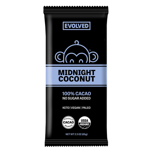 Evolved Chocolate, Keto Midnight Coconut 100% Cacao Bar 2.3oz (Chill)