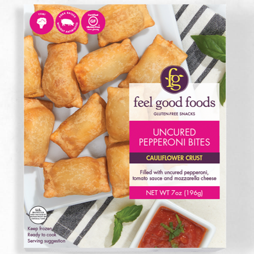 Feel Good Foods, Gluten Free Uncured Pepperoni Snack Bites 7oz (Frozen)