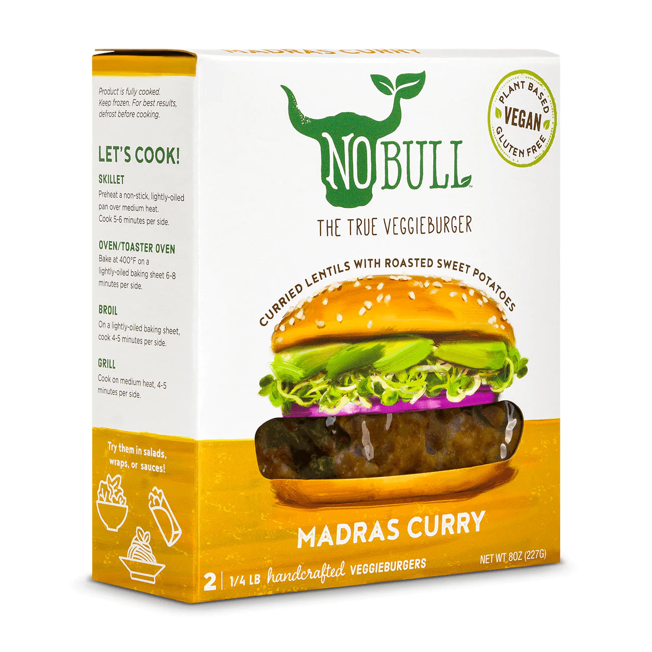 [Promo] NoBull, Madras Curry Veggie Burgers 2 burgers 8.5oz (Frozen)