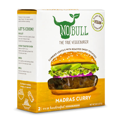 [Promo] NoBull, Madras Curry Veggie Burgers 2 burgers 8.5oz (Frozen)