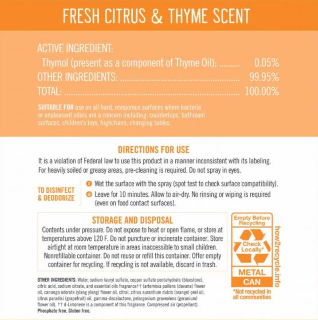 Seventh Generation, Disinfectant Spray Fresh Citrus and Thyme 13.9oz