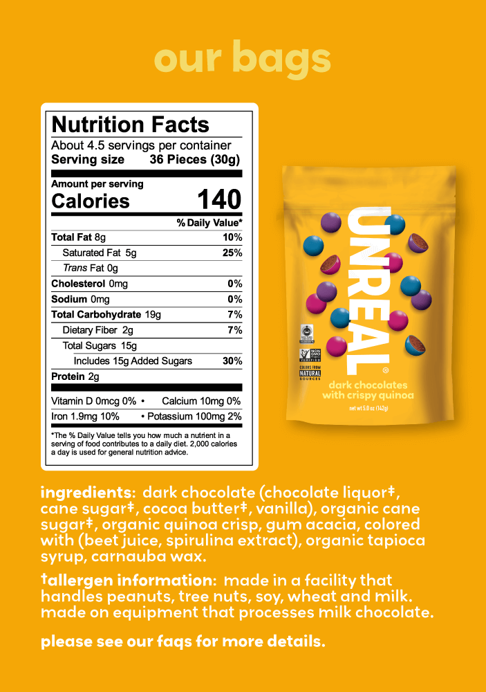 Unreal, Dark Chocolate Crispy Quinoa Gems 5oz