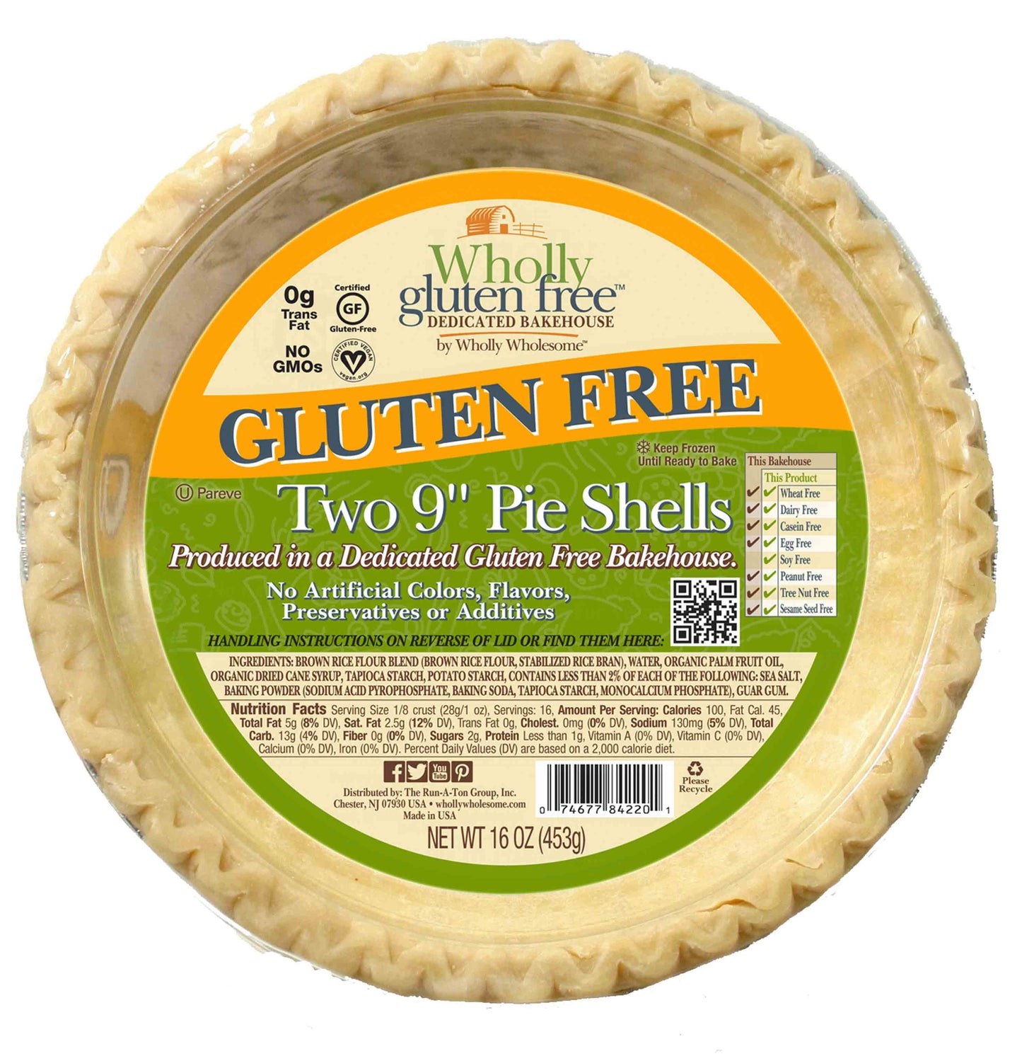 Wholly Wholesome, Gluten Free Pie Crusts/Shells 9" 2pcs (Frozen)